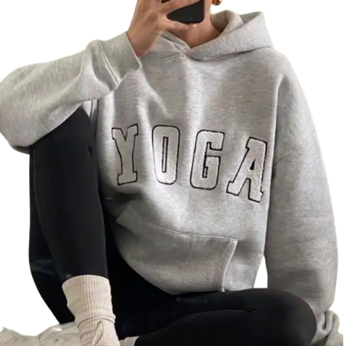 Mångsidig Grå Hoodie med Broderad YOGA